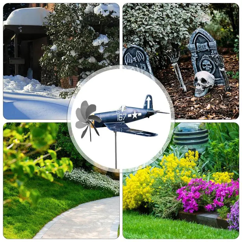 Stornfield | Wind Spinner AeroTwist | Airplane Garden Windmill made of Stainless Steel | Weatherproof & rotating in the wind | For Garden, Terrace & Balcony