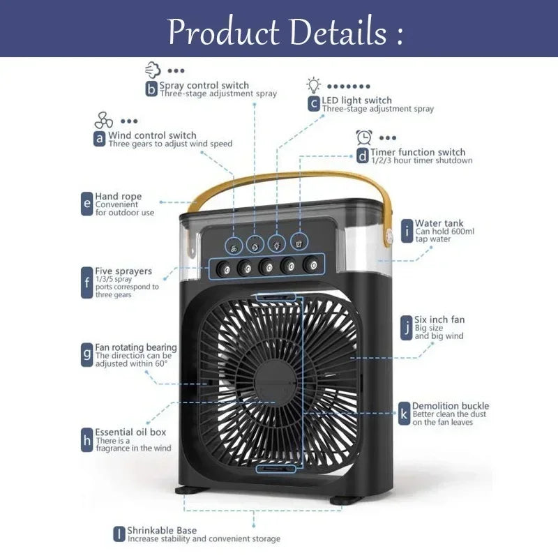 3 In 1 Fan AIr Conditioner Household Small Air Cooler LED Night Light Portable Humidifier Air Adjustment Fan Office Home Fan New | Stornfield