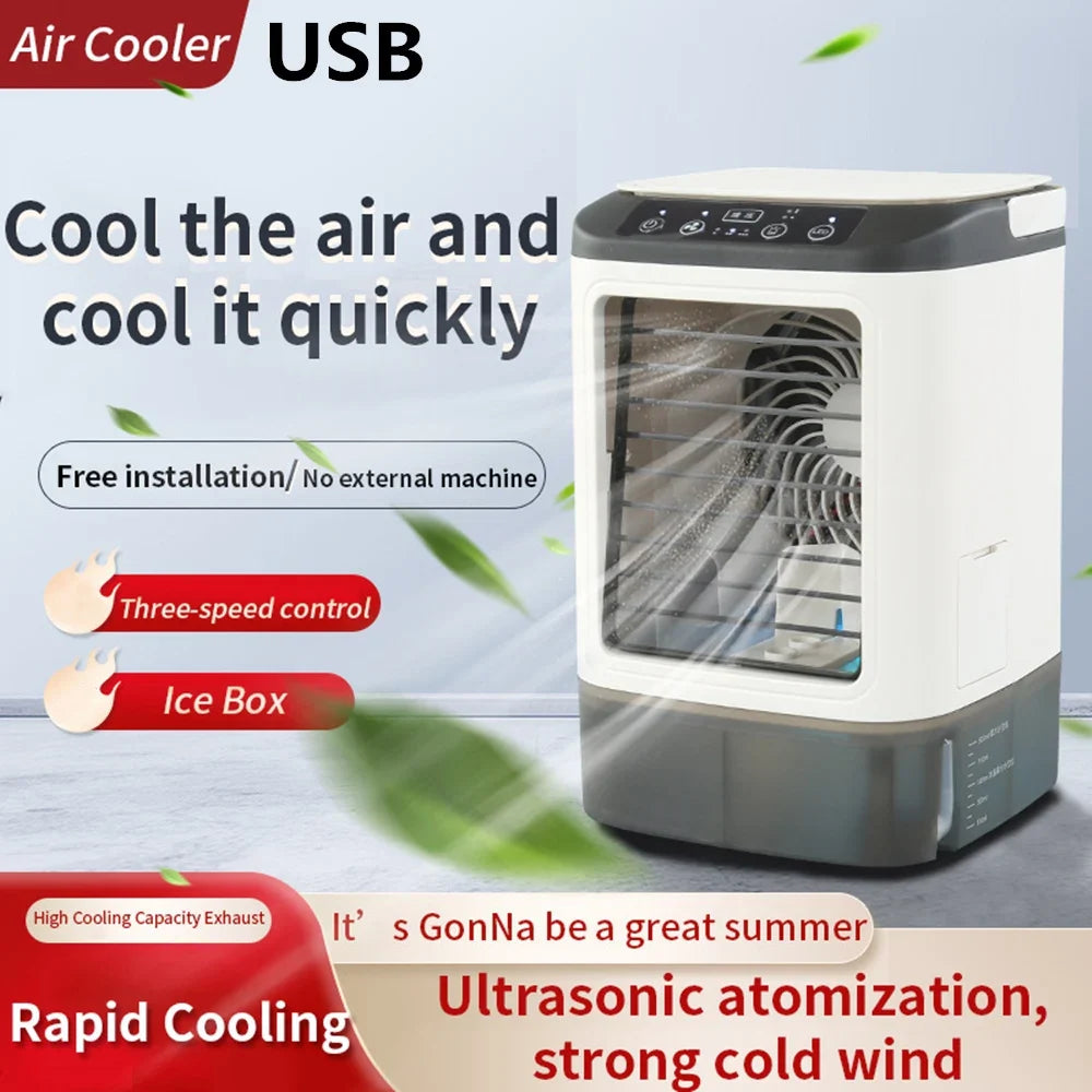USB Portable Mini Air Conditioner Fan – 3-Speed Desktop Cooling Fan with LED Night Light, Air Cooler for Home, Office, and Camping | Stornfield