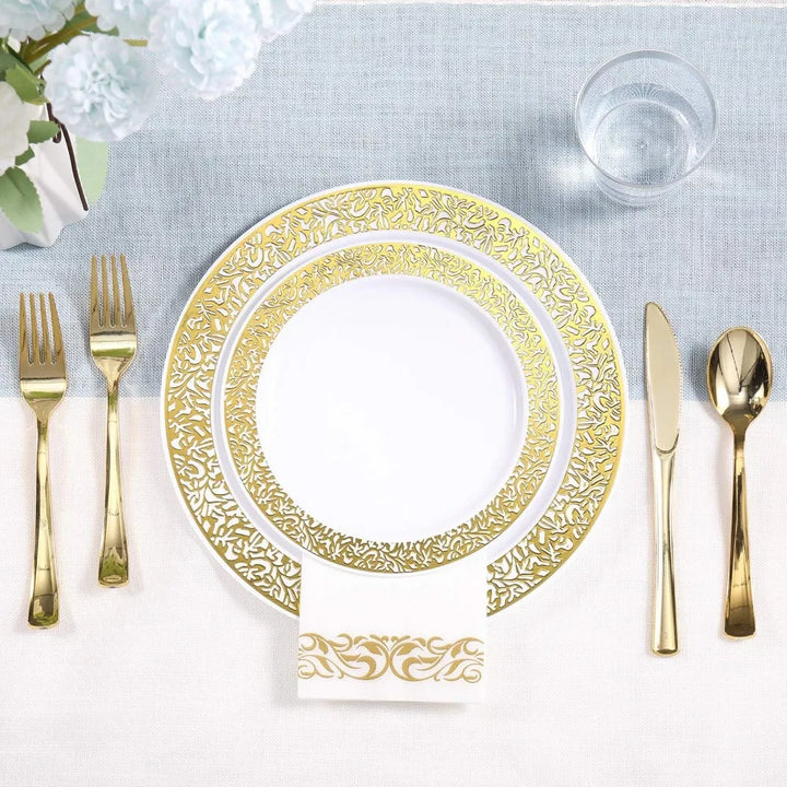 Stornfield | 350pcs Ensemble de vaisselle jetable en dentelle dorée pour 50 invités