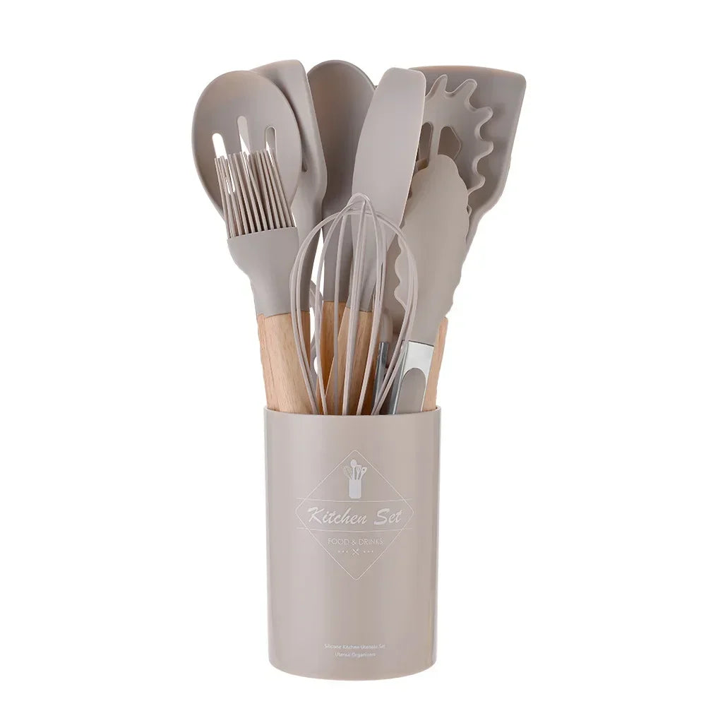 12-piece silicone cooking utensils set with wooden handles | Stornfield