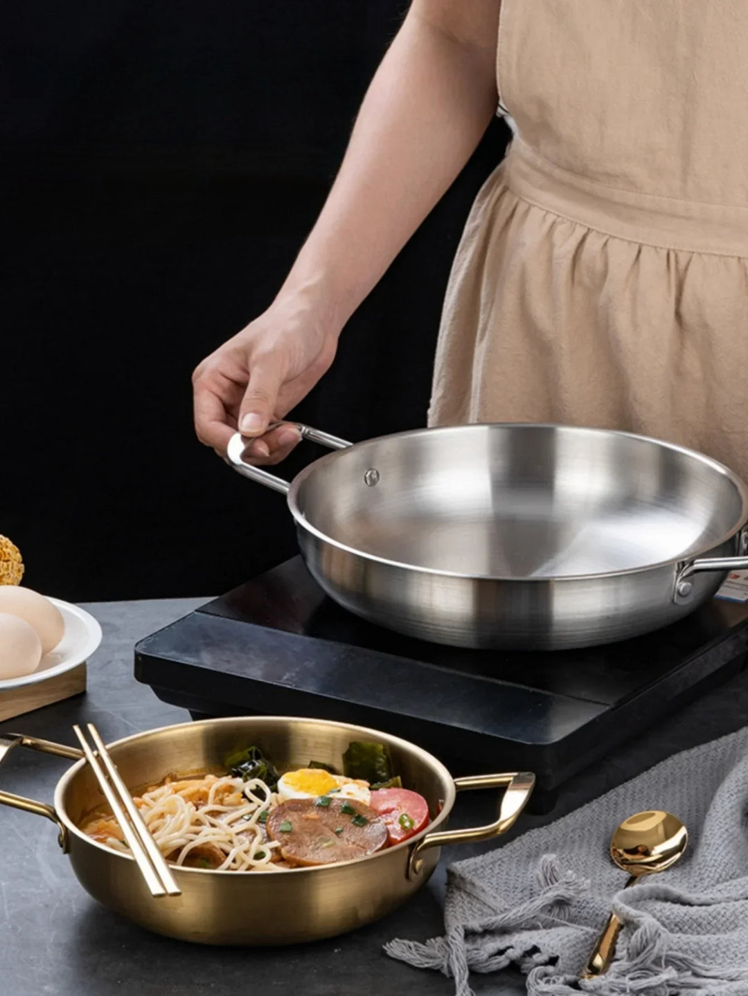 GastroPan – Stainless Steel Sauce & Paella Pan with Handle Stornfield