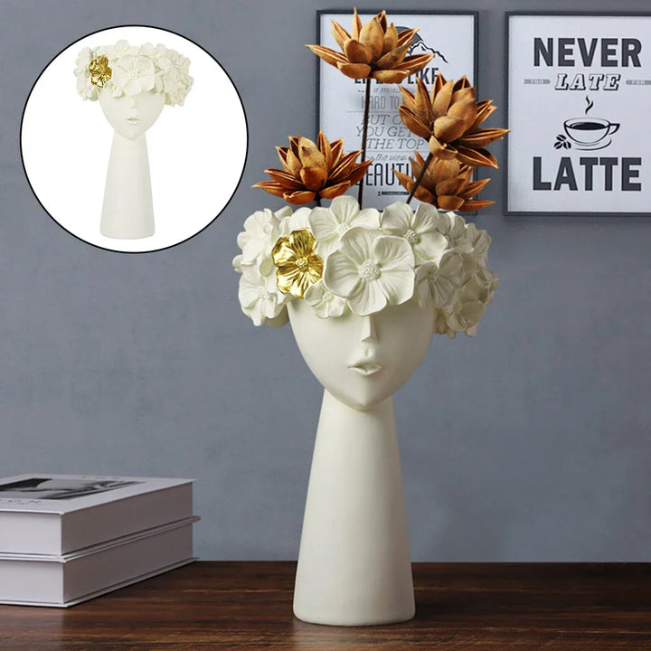 Stornfield | Nordic Girl Head Flower Resin Vase Statue Flower Vases for Office Desktop Dried Flower Ornaments Container Decor