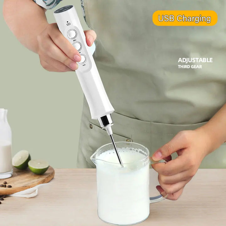 Stornfield | 3 In 1 Electric Milk Frother Rechargeable Milk Frother Handheld Frothing Device High Speeds Milk Frother Drink Mixer Coffee