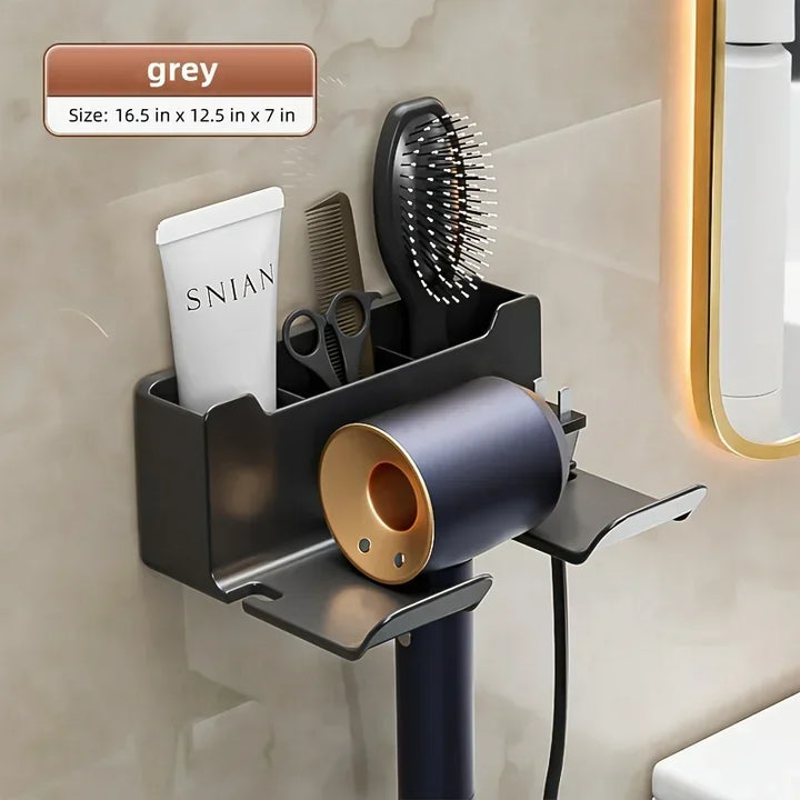 Multifunctional hair dryer holder – wall-mounted | no drilling | with plug storage | ABS plastic Stornfield