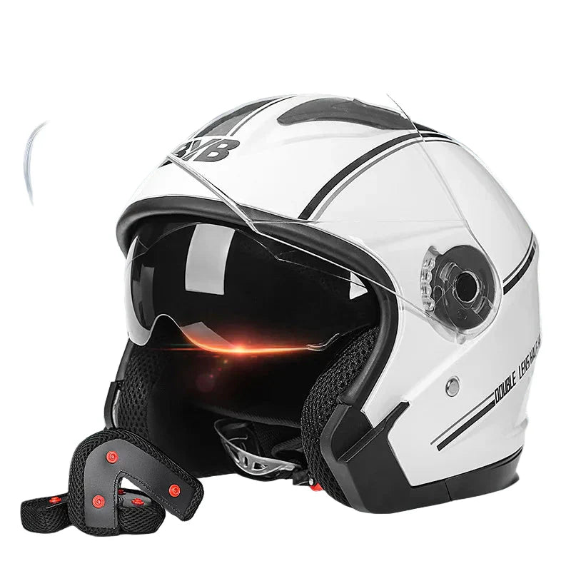 Stornfield | Retro 3/4 Open-Face Motorcycle Helmet with Dual Lens – AeroRide