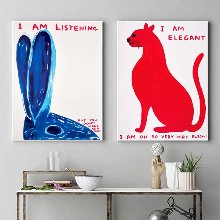 Stornfield | David Shrigley Rabbit Cat Wine Biscuit Train Wall Art Abstract Prints Canvas Painting Nordic Poster Pictures Living Room Decor