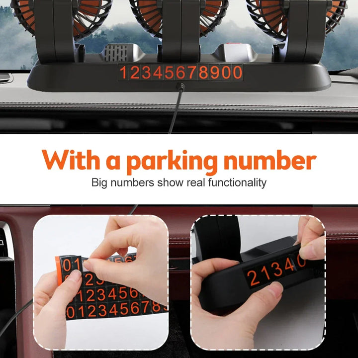 360° Adjustable Car Fan - 3-Head Automotive Electric Fan - USB/12V/24V - 2 Speeds - Silent Cooling for Home, Desk, Office & Car | Stornfield