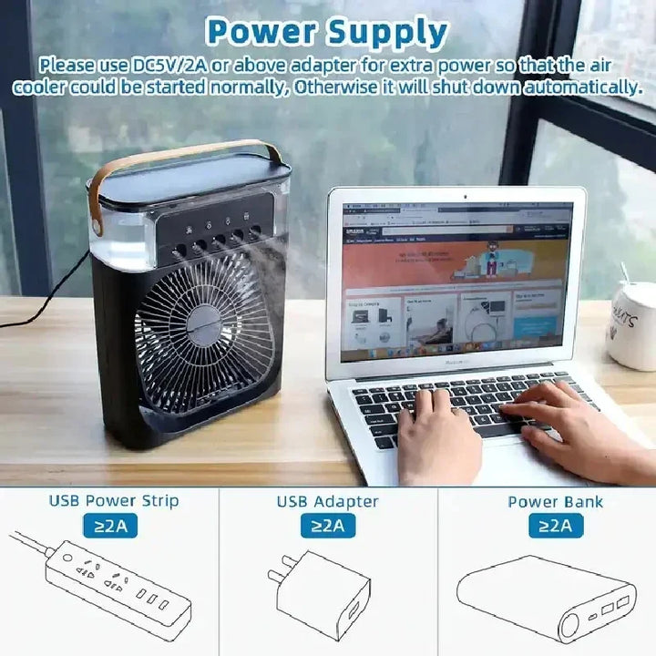 Portable USB Electric Fan with LED Night Light and Water Mist - 3-in-1 Air Humidifier for Home | Stornfield