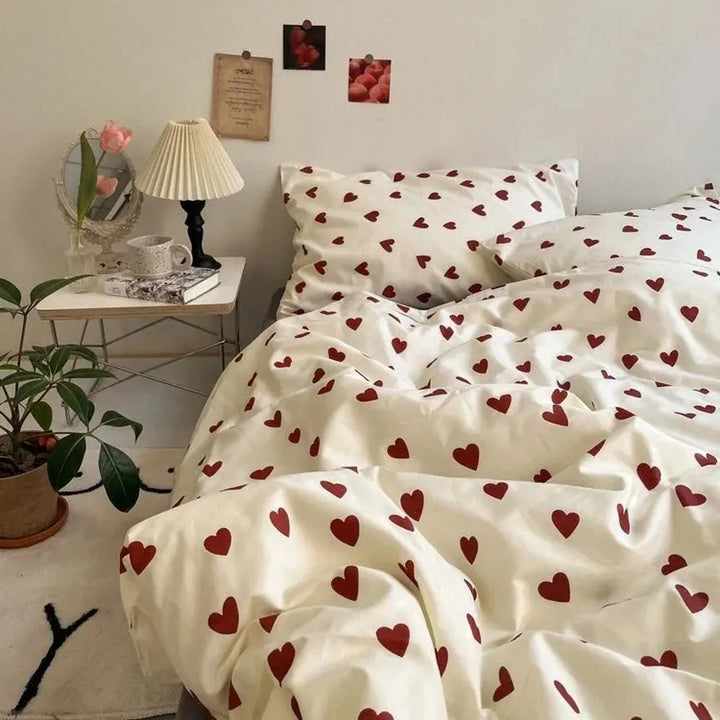 Heart / Cherry Print Bedding Set Duvet Cover Bed Sheets & Pillowcases | Stornfield