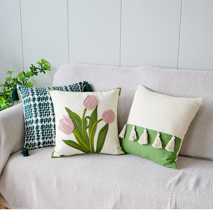 Housse de coussin tulipe brodée