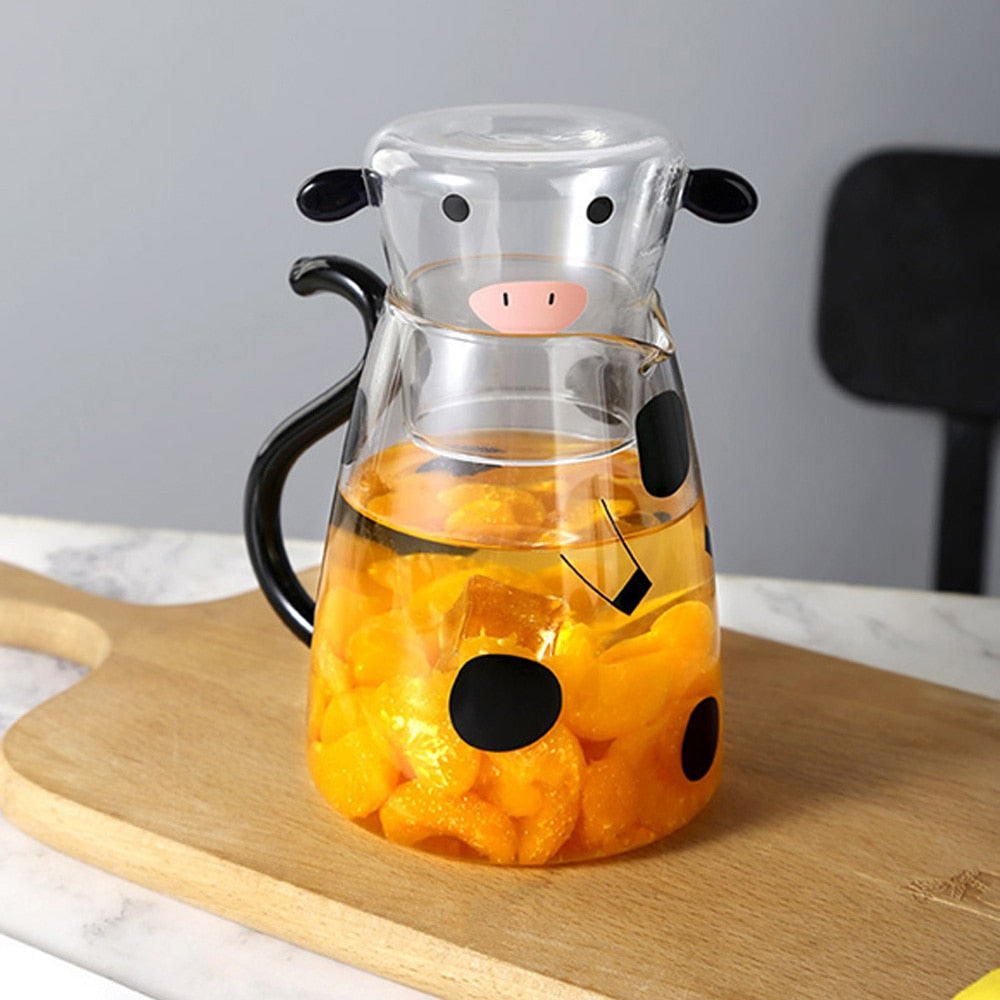 Joli pichet en verre vache avec tasse