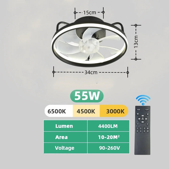 Modern LED Ceiling Fan Light with DC Motor - 6 Speed, Timer, Low Floor Attic Fan, Remote Control Decorative Light | Stornfield