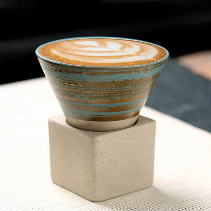 Stornfield | Japanese Coffee Cup with Saucer, 1 Piece, Retro Ceramic Tea Cup, Mug, Latte, Espresso, Pull0, Cappuccino Flower, New Ceramic Cup, 100 ml/3.5 oz