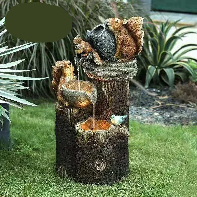 Stornfield | Lunaverde Solar Deco Fountain Duck & Squirrel | Garden Figure with LED Light | Weatherproof Resin | For Terrace & Balcony