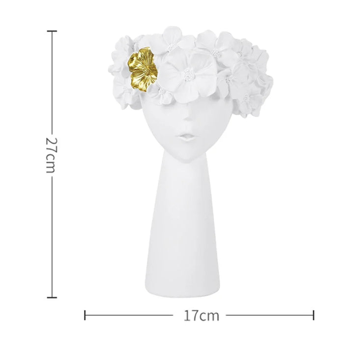 Stornfield | Nordic Girl Head Flower Resin Vase Statue Flower Vases for Office Desktop Dried Flower Ornaments Container Decor