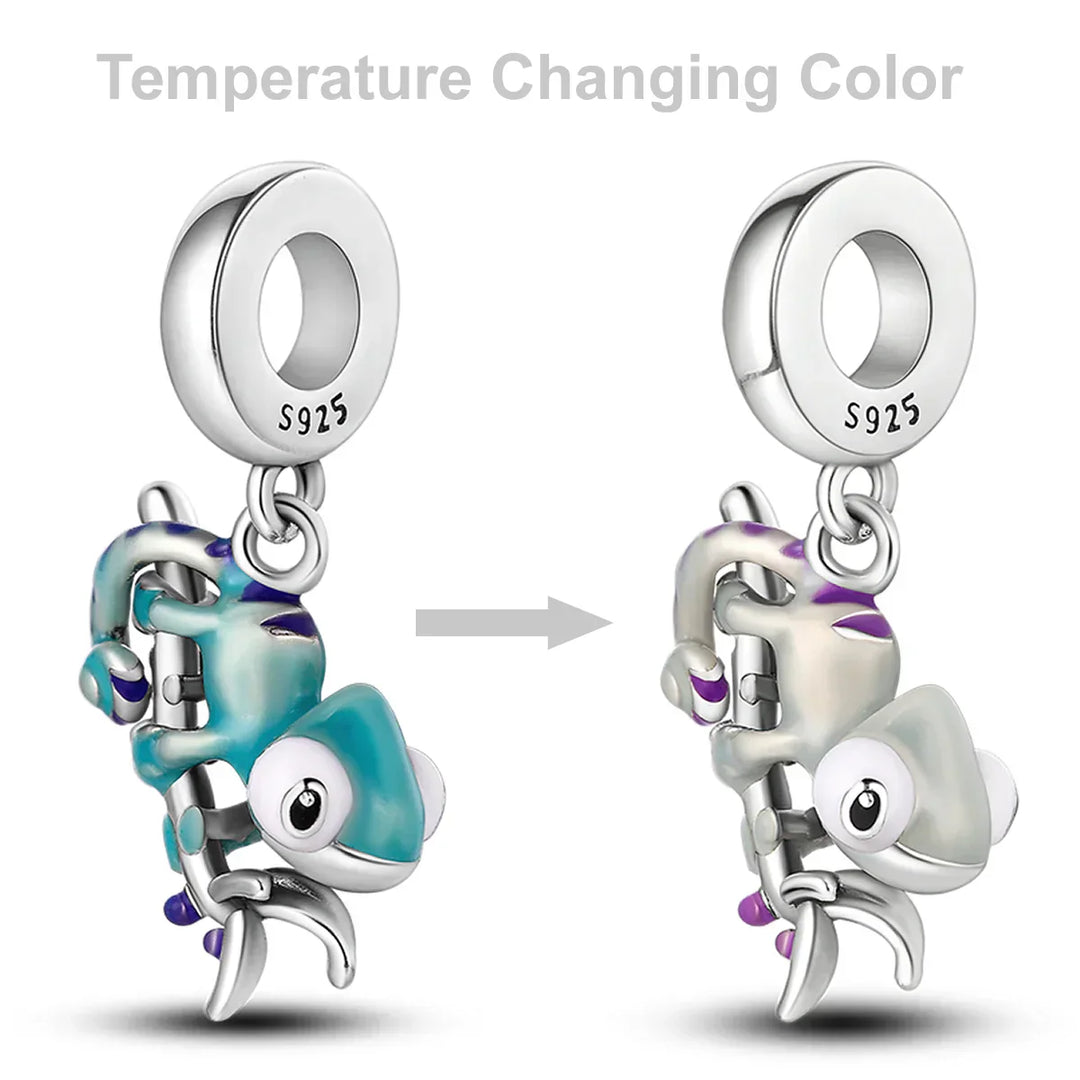 Stornfield | 925 Sterling Silver Charms, Leopard Gold Beads, Colorful Chameleon Rhino Lion Beetle Cat Pendant Compatible with Original Pandora Bracelet Jewelry