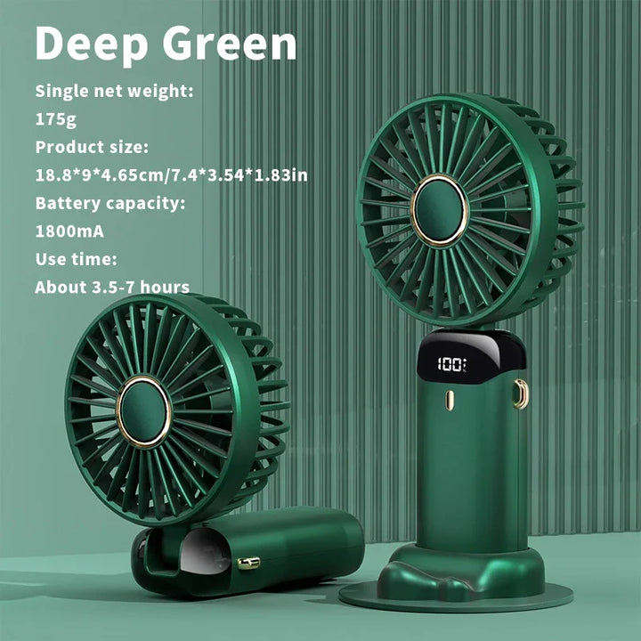 USB Handheld Mini Fan Foldable Portable Neck Hanging Fans 5 Speed USB Rechargeable Fan with Phone Stand and Display Screen | Stornfield
