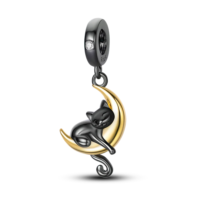 Stornfield | 925 Sterling Silver Charms, Leopard Gold Beads, Colorful Chameleon Rhino Lion Beetle Cat Pendant Compatible with Original Pandora Bracelet Jewelry