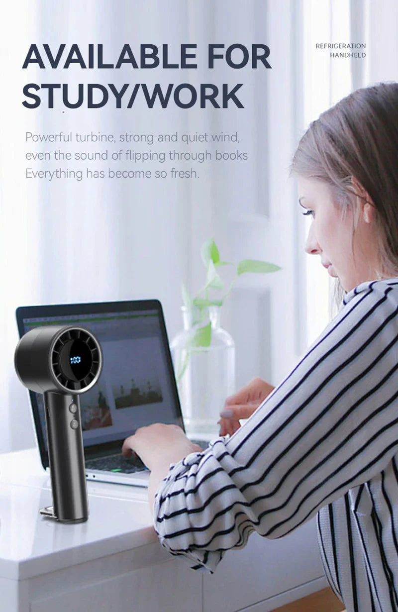 Silent High-Speed USB Handheld Fan – Portable Small Fan with LED Display, High Wind Power, and Cooling Air Conditioner Function | Stornfield