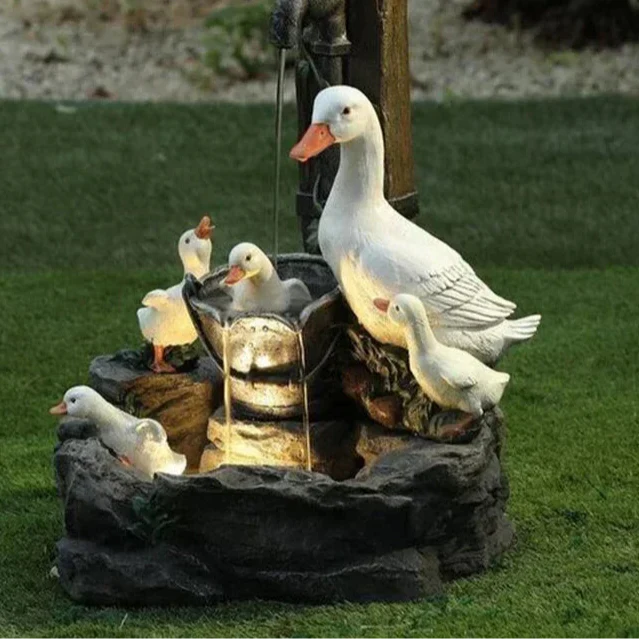 Stornfield | Lunaverde Solar Deco Fountain Duck & Squirrel | Garden Figure with LED Light | Weatherproof Resin | For Terrace & Balcony