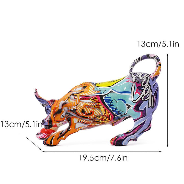 Stornfield | Graffiti-Painted Resin Bull Figurines Home Decor Living Room Bedroom Office Desk Feng Shui Ornaments Collection Statues