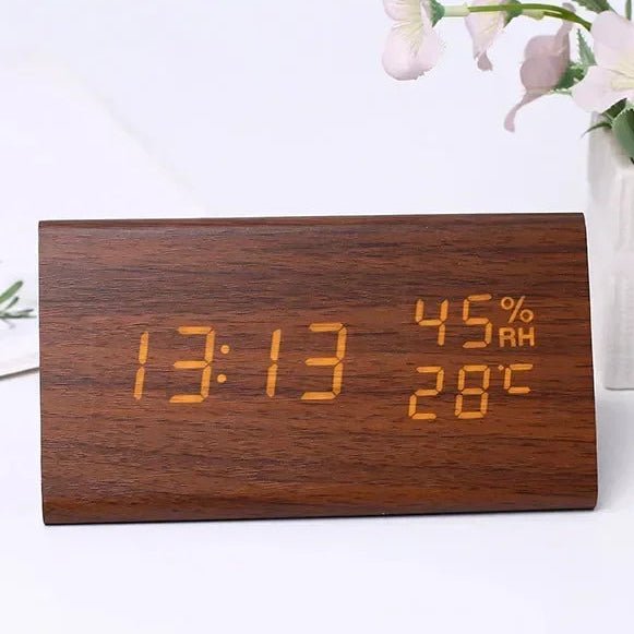 LED Alarm Clock Wood Look with 3 Alarms & Temperature | Stornfield