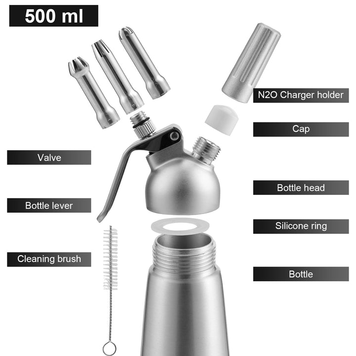 Sahnespender Alu with 3 nozzles 500ml | Stornfield