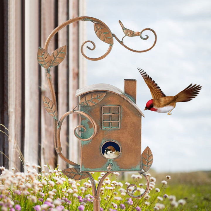 Stornfield | Metal Art Birdhouse on Garden Stake - FeatherNest