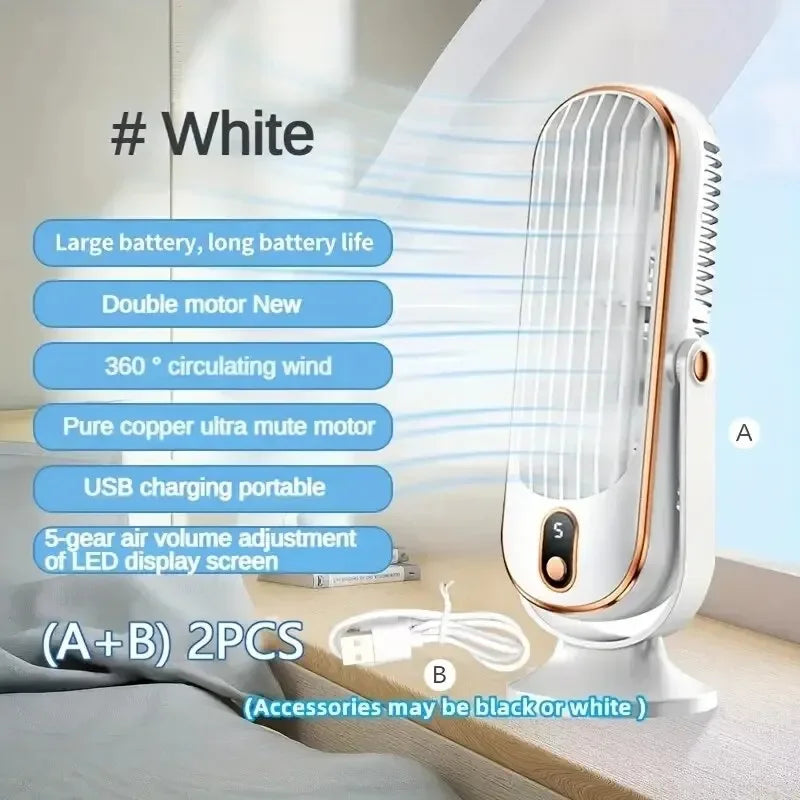 Large Battery Dual Motor Household Small Air Cooler, 5-speed Air Cooling Fan 720 ° Surround Air Blower, Portable USB Fan | Stornfield