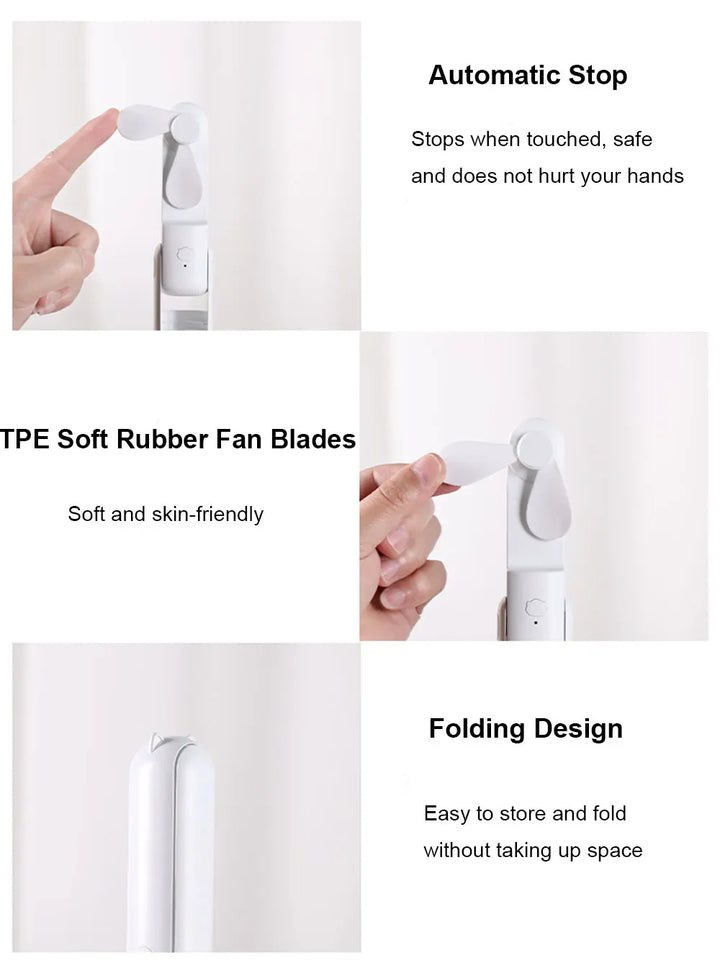 Portable Mini Handheld USB Fan – Rechargeable Folding Pocket Fan with Battery, Cooling Hand Fan and Power Bank Function | Stornfield
