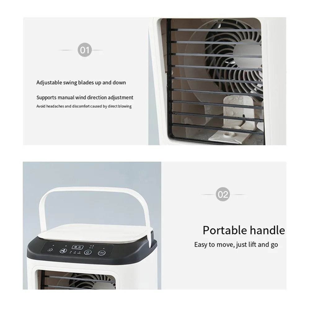 USB Portable Mini Air Conditioner Fan – 3-Speed Desktop Cooling Fan with LED Night Light, Air Cooler for Home, Office, and Camping | Stornfield