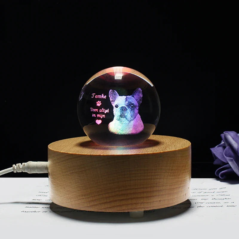 Personalized crystal ball with pet photo & LED base Stornfield