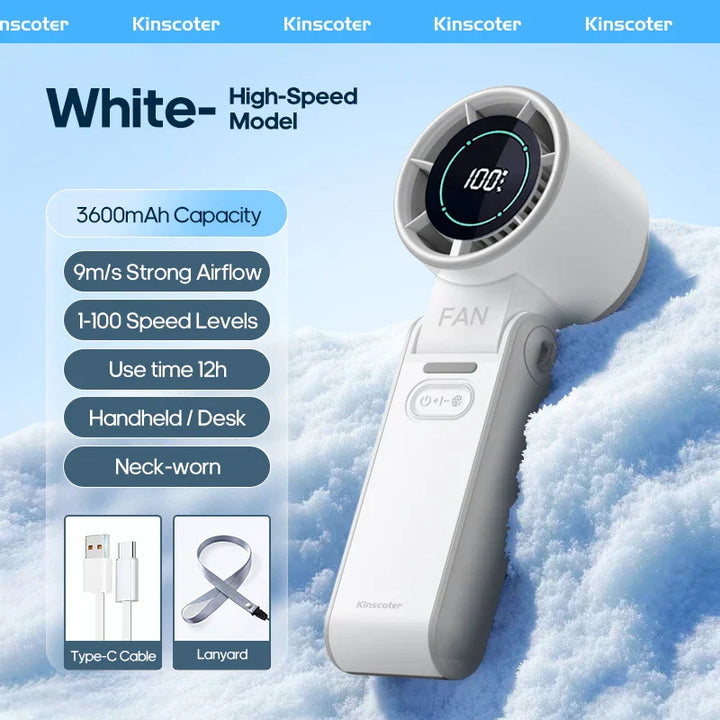 CoolityGo Handheld Fan with Ice-Cool Technology | 100 Speed Levels | 3600mAh Battery | Foldable & Ultralight | Stornfield