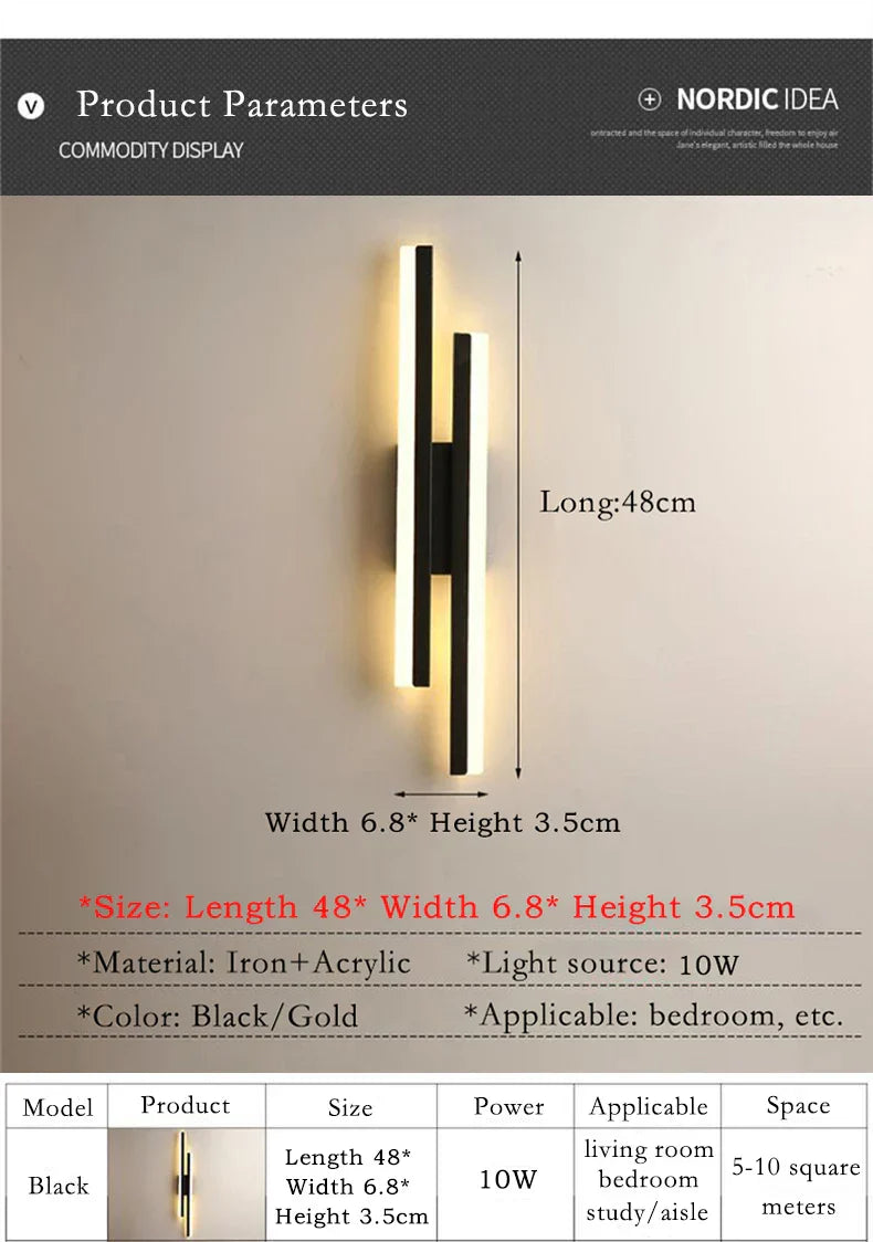 Stornfield | Modern LED Wall Light: Decorative Black/Gold Acrylic Lighting