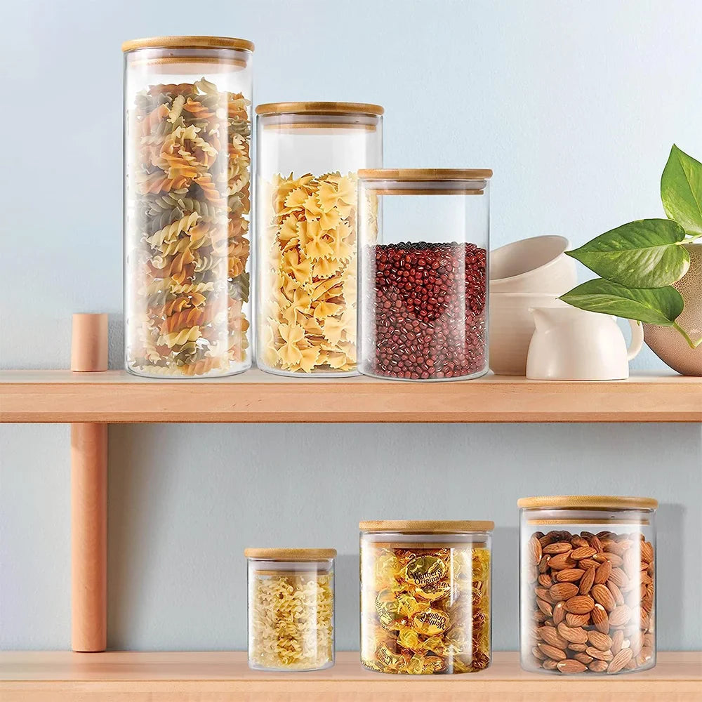 PureVorrat Glass Container Set – Storage Jars with Wooden Lid | Airtight & Stylish | Modern Kitchen Storage | Stornfield