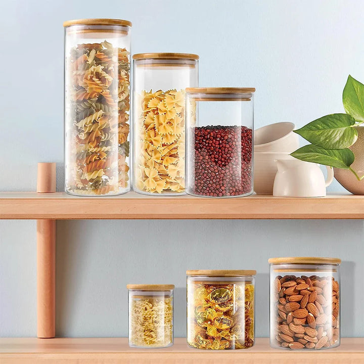 PureVorrat Glass Container Set – Storage Jars with Wooden Lid | Airtight & Stylish | Modern Kitchen Storage | Stornfield