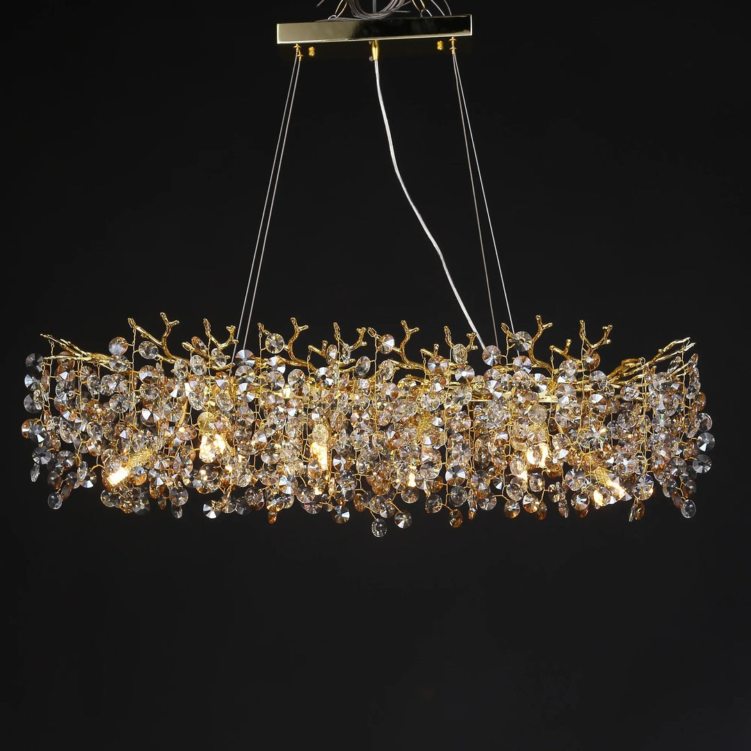 Stornfield | Long Crystal Pendant Light - Dining Room Gold Hanging Light Restaurant Island, Nordic Silver Large LED Pendant Light