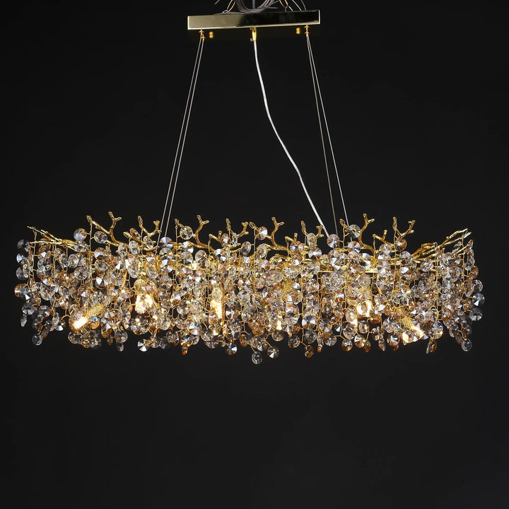 Stornfield | Long Crystal Pendant Light - Dining Room Gold Hanging Light Restaurant Island, Nordic Silver Large LED Pendant Light