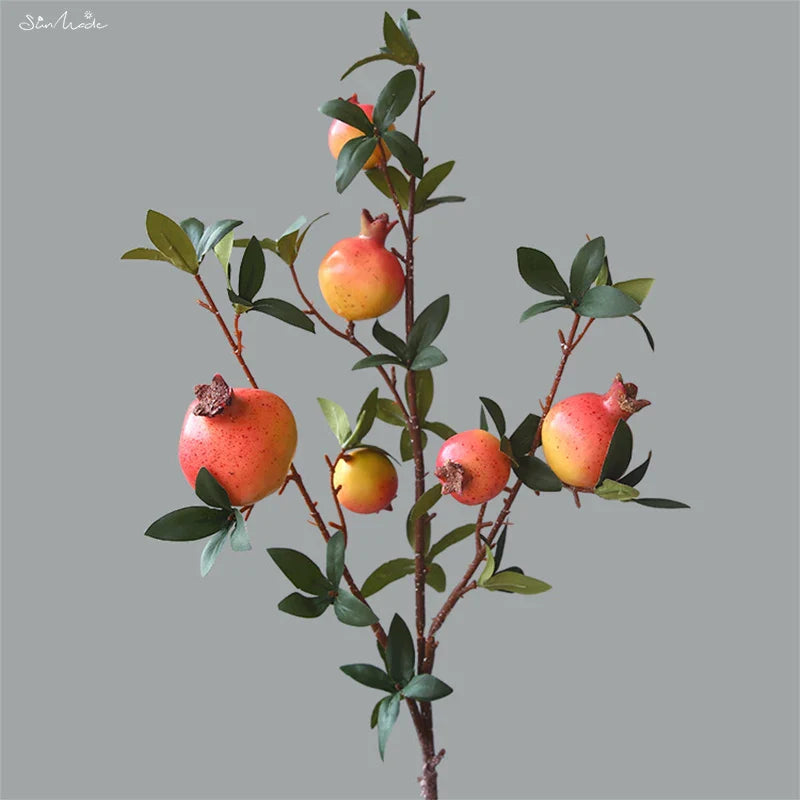 6-Piece Artificial Pomegranate Fruit Branch with Leaves | Stornfield