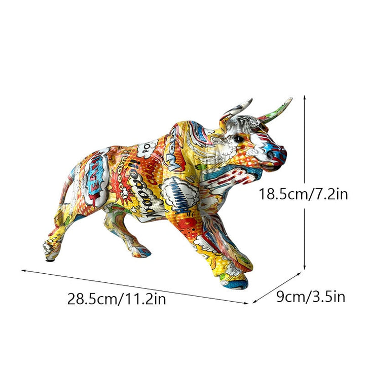 Stornfield | Graffiti-Painted Resin Bull Figurines Home Decor Living Room Bedroom Office Desk Feng Shui Ornaments Collection Statues