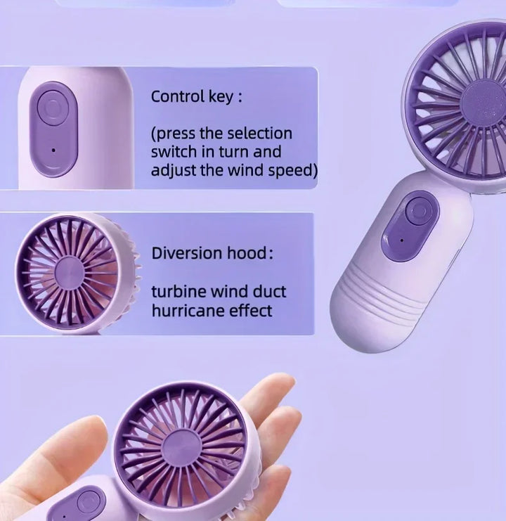 Mini Handheld USB Fan – 3-Speed Strong Wind Portable Desk Fan, Rechargeable for Students, Office, Outdoor, Travel, and Camping | Stornfield