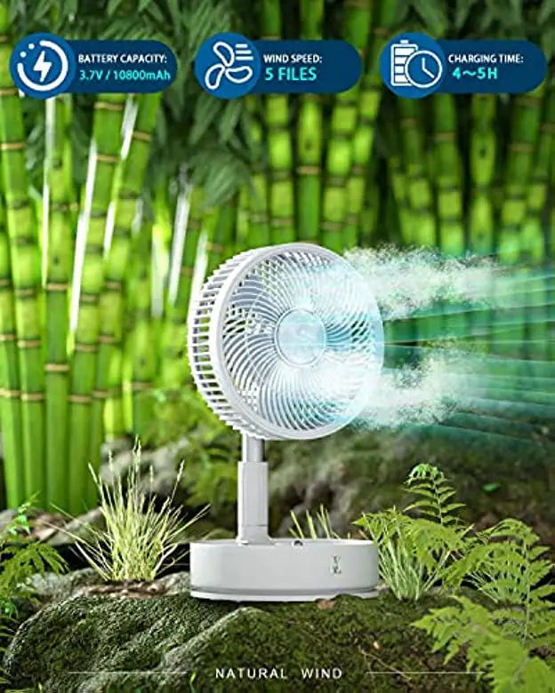 Portable 6-Inch Stand Fan | Folding Telescopic Floor/USB | Rechargeable Battery | 3 Speeds, Super Quiet, Adjustable Height | Stornfield