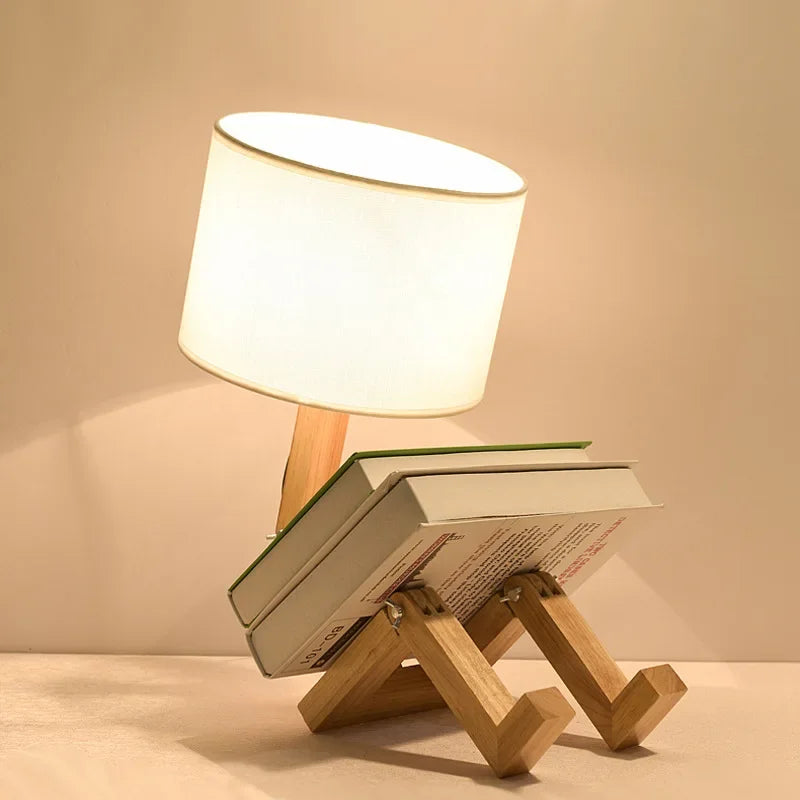 Wooden Table Lamp with Book Holder - RutanFlex | Stornfield