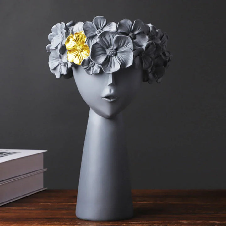Stornfield | Nordic Girl Head Flower Resin Vase Statue Flower Vases for Office Desktop Dried Flower Ornaments Container Decor