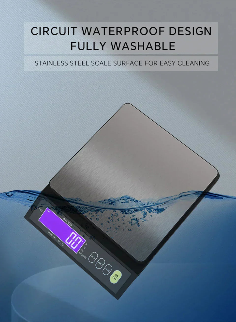 Stornfield | 5 kg/0.1 g and 10 kg/1 g digital electronic kitchen scale, LCD display, fully waterproof stainless steel weighing tool for baking