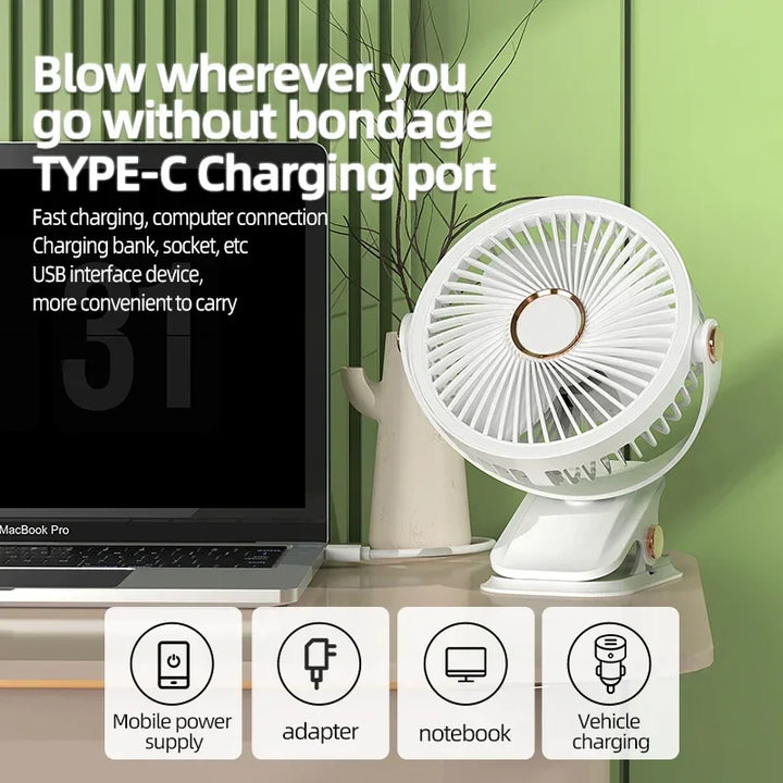 Multi-Angle Outdoor Clip-On Rechargeable Cooling Fan | Stornfield