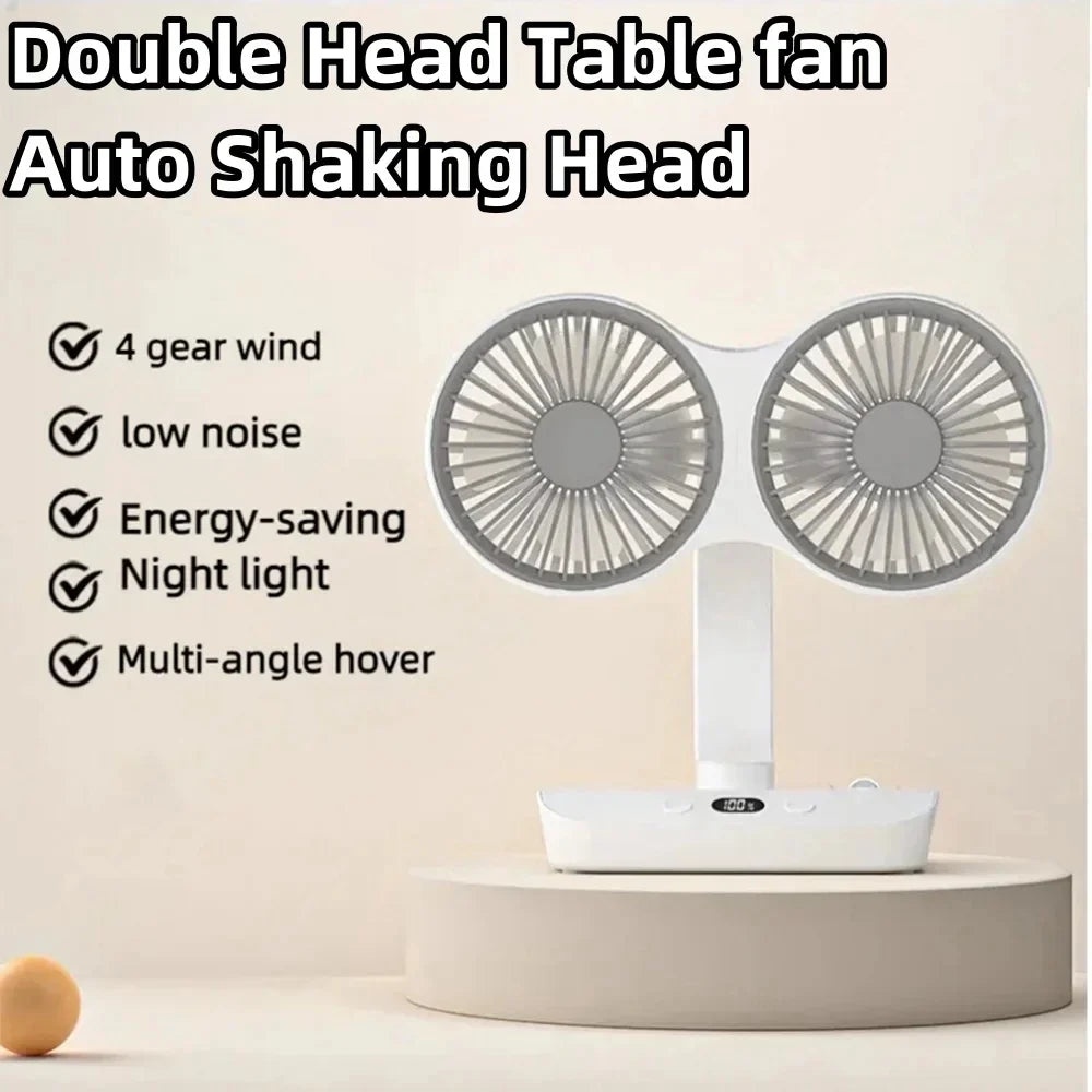 Adjustable Double-Head Portable Table Fan Night Lamp | Stornfield