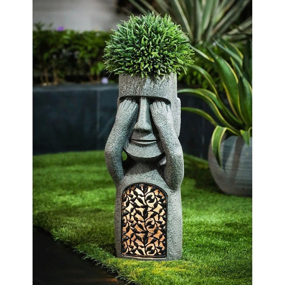 Flower pot with face & LED – Decoration for garden and balcony lighting | Stornfield