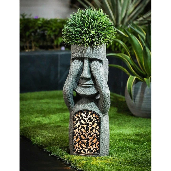 Flower pot with face & LED – Decoration for garden and balcony lighting | Stornfield